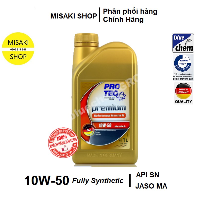 ⚡️Đẳng Cấp⚡️Dầu nhớt Mô Tô hiệu suất cao Bluechem PROTEC PREMIUM 10W-40/50 Fully Synthetic API SN/JASO MA 📞Misaki Shop