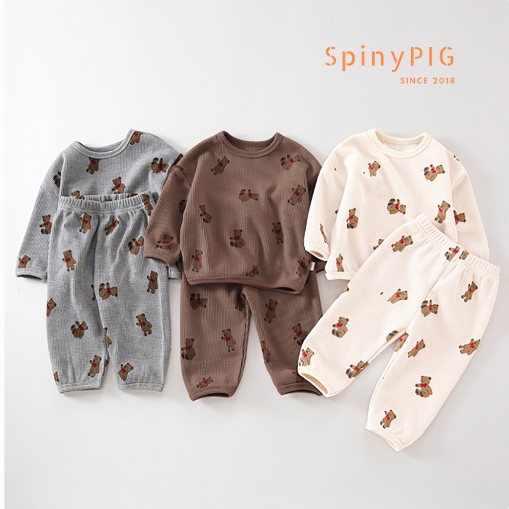 Bộ quần áo cho bé 0-4 tuổi style Hàn Quốc cotton dệt kim hoạ tiết gấu cực xinh