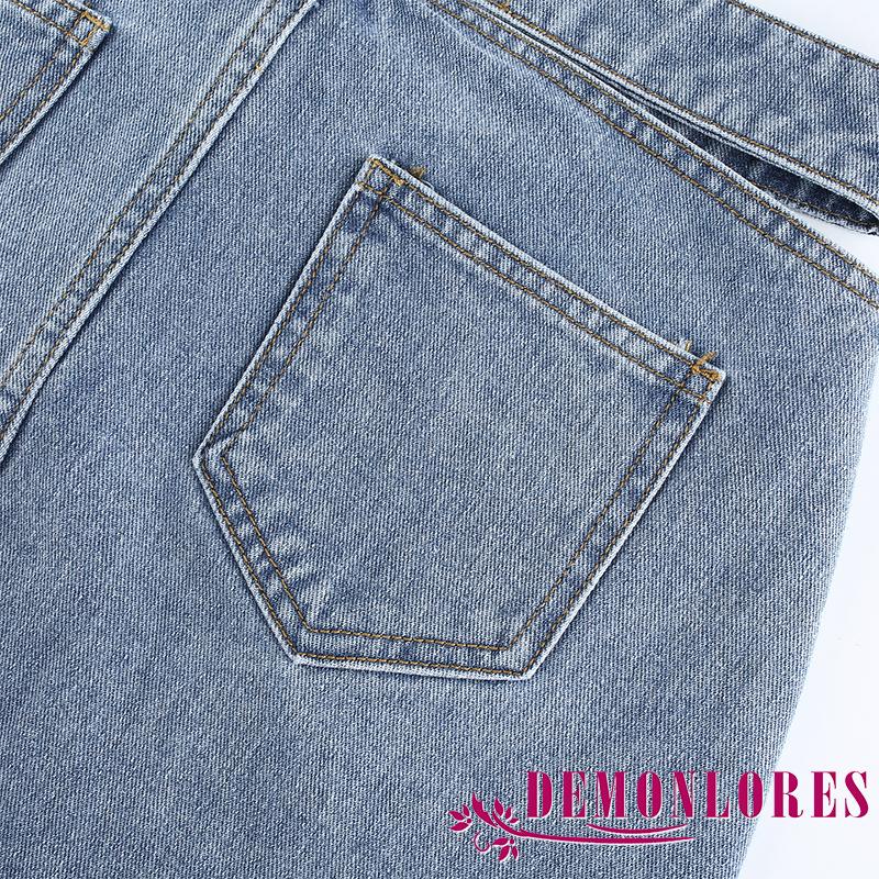 Chân Váy Ngắn Denim Cạp Cao Dáng Chữ A Sành Điệu Thời Trang Cho Nữ