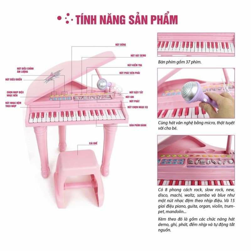 ĐÀN PIANO WINFUN  ĐỒ CHƠI QUÀ TẶNG MERRIES XANH VÀ HỒNG