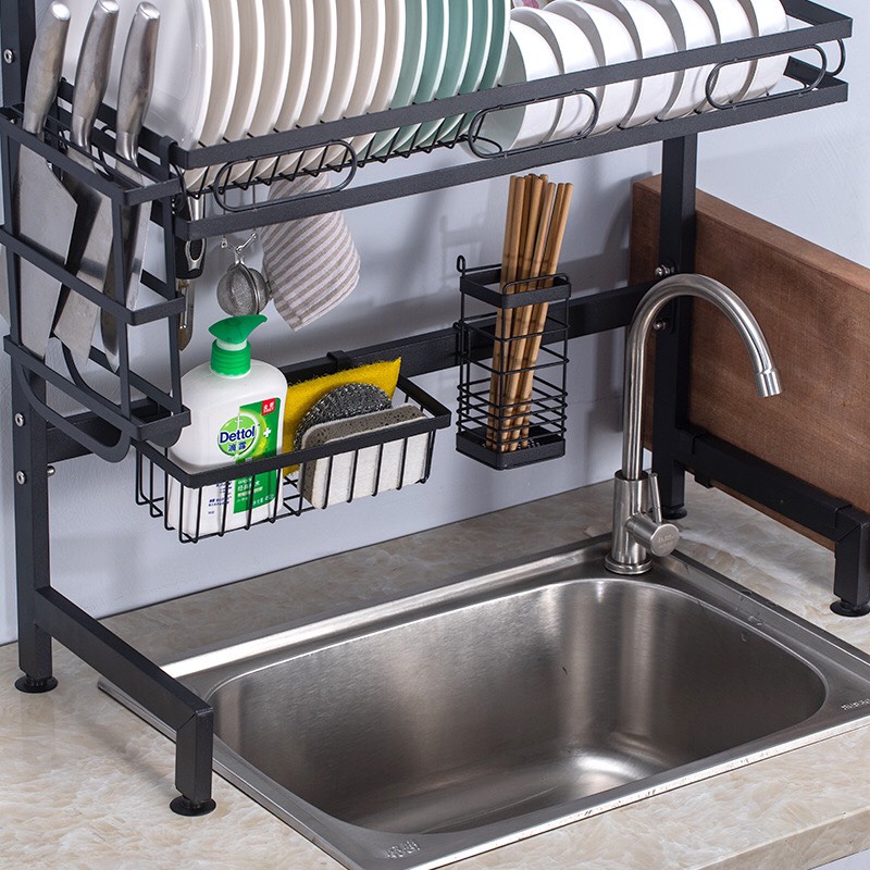 Kệ để bát đũa bồn rửa bát đa năng thông minh giá để nhà bếp chất liệu thép đen cao cấp 95cm