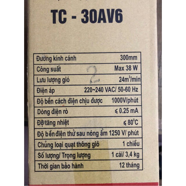 Quạt thông gió gắn tường TICO 30AV6(lắp lỗ 350x350mm).