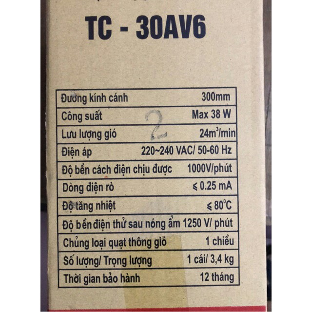 Quạt thông gió gắn tường TICO 30AV6(lắp lỗ 350x350mm).