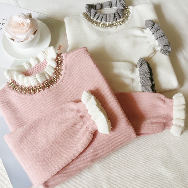 (Order-M) Ulzzang Áo len cổ tay bèo đính đá M138-1KS