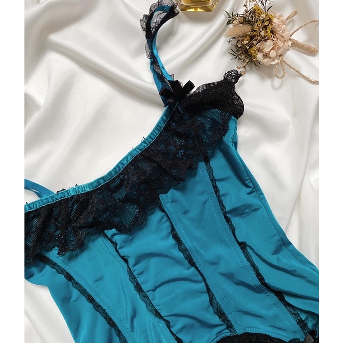 Áo corset xanh phối đen 2hand