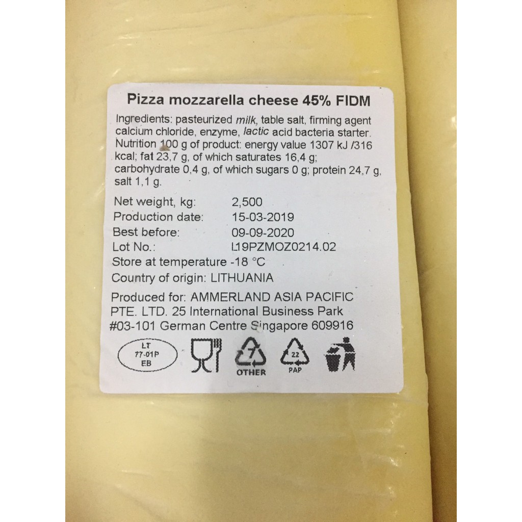 KHỐI 2.5 KG PHÔ MAI MOZARELLA NHẬP KHẨU (chỉ giao HCM)