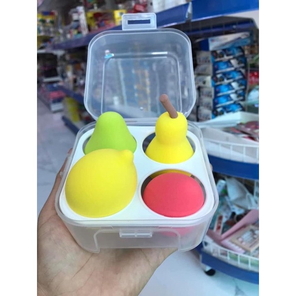 Set 4 bông mút trang điểm tán phấn kem nền mềm mại TieuMy cute hình trái cây