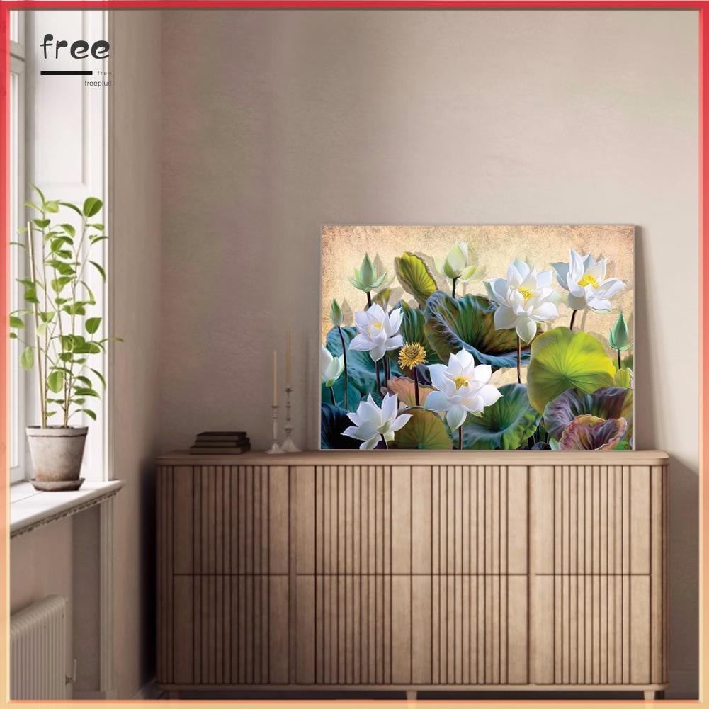 Tranh đính đá hình hoa sen trắng 5D sang trọng DIY