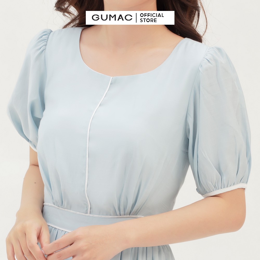 [Mã WABRGU155 giảm 15% tối đa 50k đơn 199k] Đầm xòe nữ nhún tùng phối viền GUMAC màu xanh,đủ size, phong cách DB3112 | BigBuy360 - bigbuy360.vn