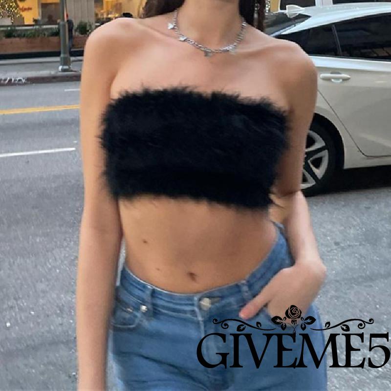 Áo Ống Cúp Ngực Bằng Vải Lông Màu Trơn Phối Khóa Kéo Sau Lưng Thời Trang Quyến Rũ Cho Nữ