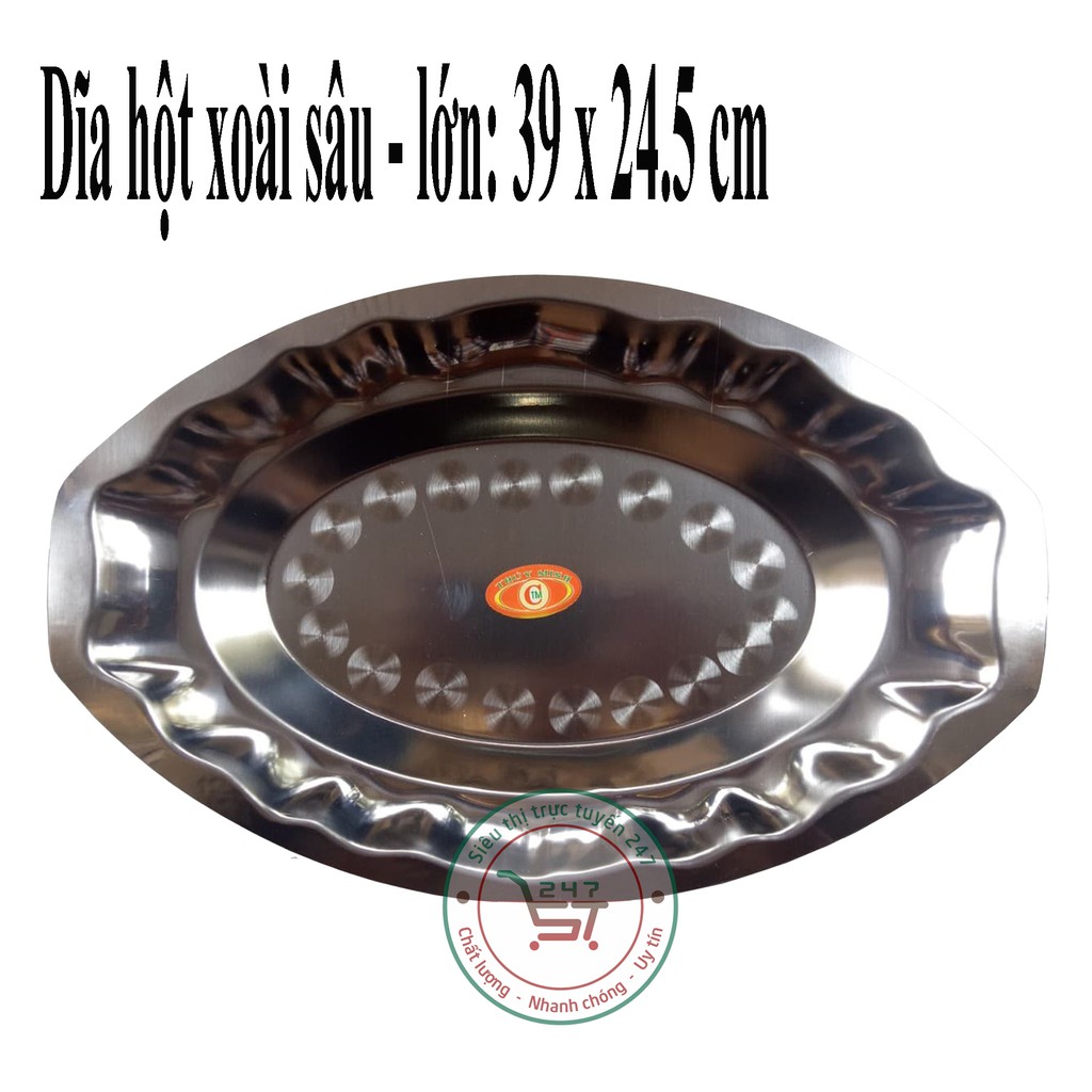 Đĩa bầu dục bằng inox 304 cao cấp không gỉ Đĩa hột xoài dùng hấp cá hay trang trí đồ ăn tiện lợi trong gia đình