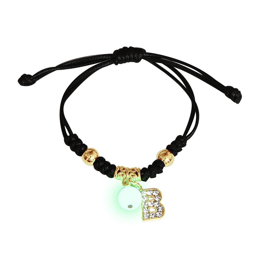 Vòng Tay Dây Đen Mặt Khắc 26 Chữ Cái Phát Sáng Thời Trang Cho Nam Và Nữ