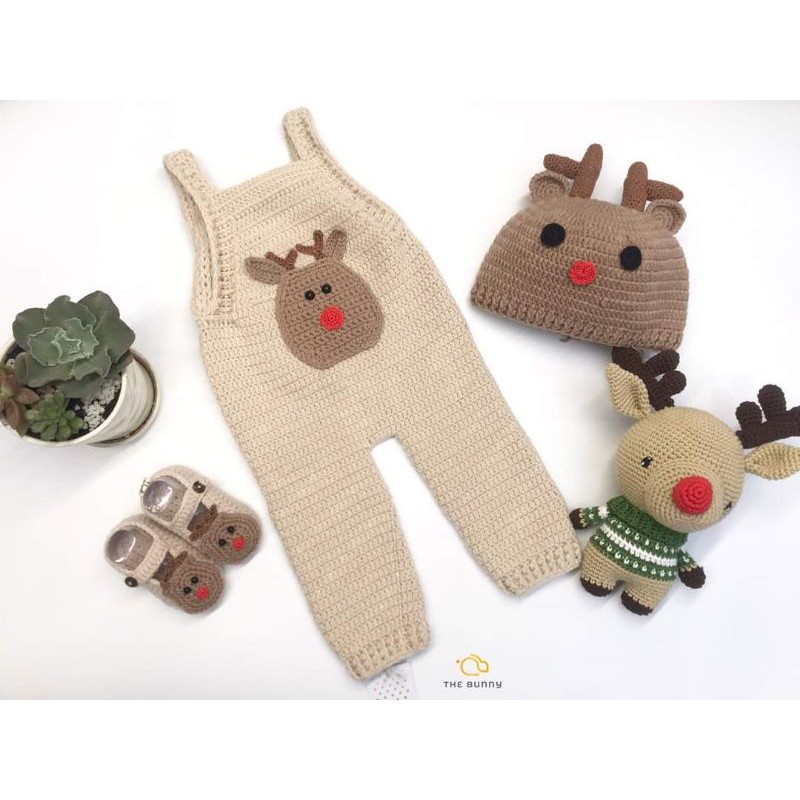 Set quần yếm + nón + giày đồ len handmade TUẦN LỘC NOEL GIÁNG SINH dễ thương bé trai bé gái chụp ảnh studio đi chơi