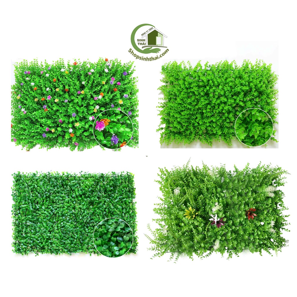 Tấm cỏ nhựa tai chuột, xà lách xoang treo tường gắn hoa và không hoa 40cm x 60cm - chọn loại