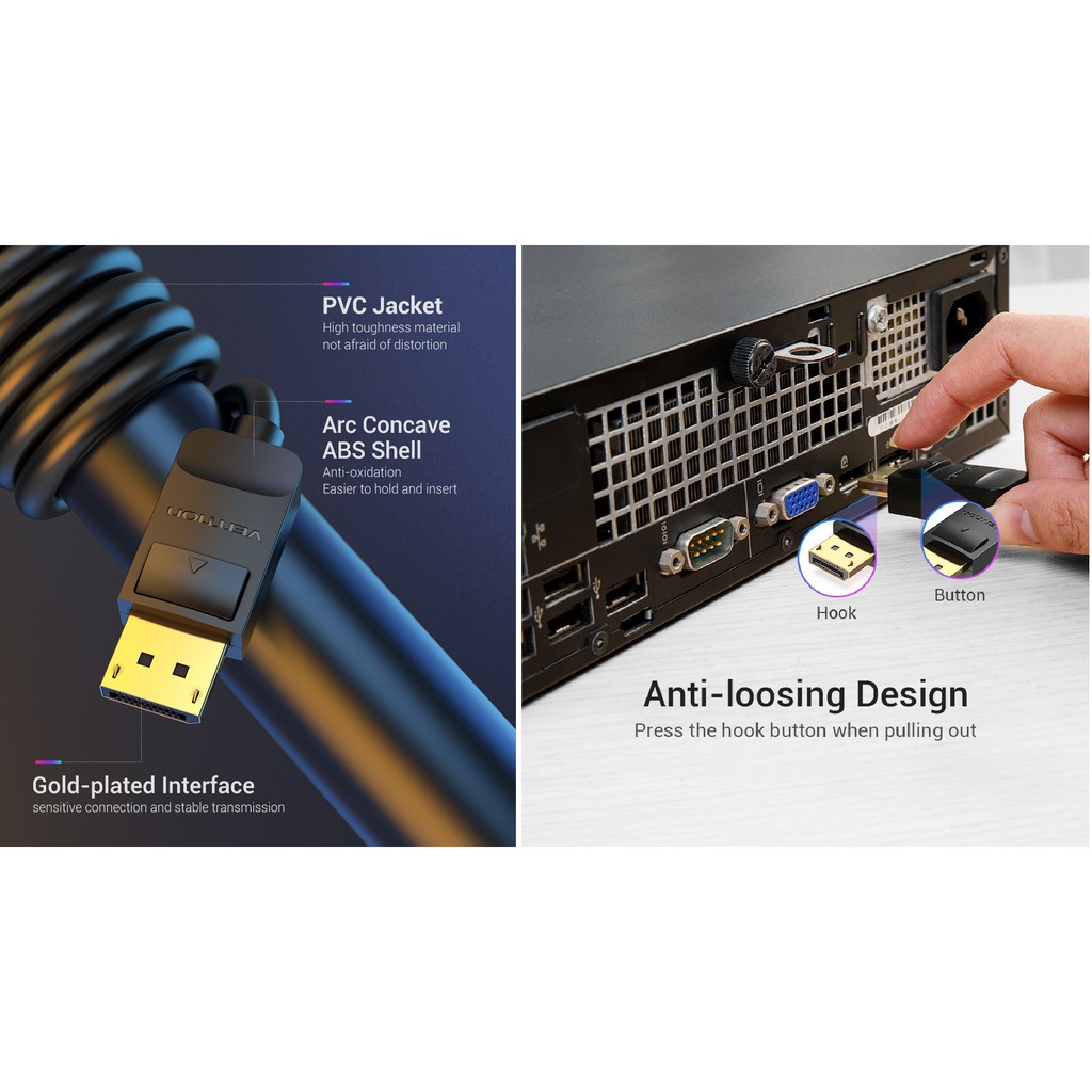 [DP male to DP male ] Cáp chuyển 2 đầu DP 4K Vention HACBF