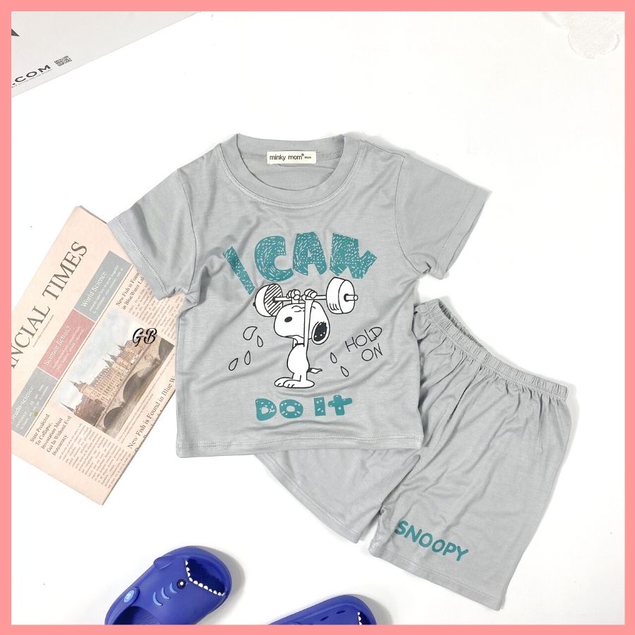 Bộ Thun Lạnh Cộc Tay Cho Bé Trai Bé Gái 8-19kg -TN-IN77 In Snoopy  Chất Vải Thoáng Mát