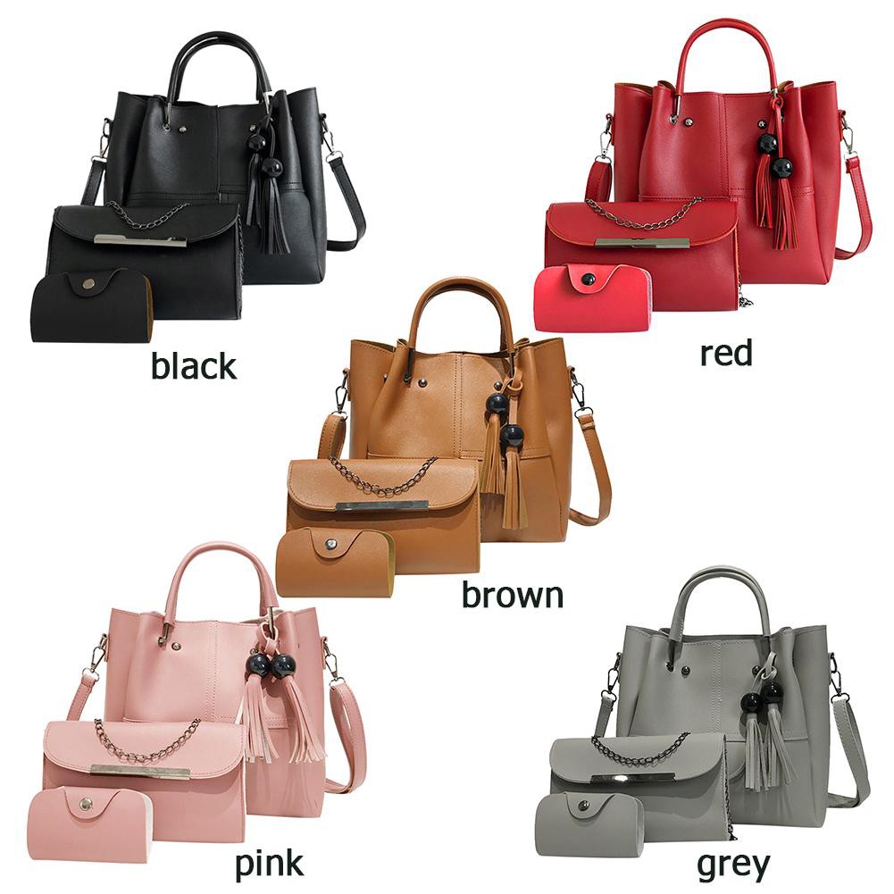 Set túi xách phối tua rua + Túi đeo chéo dây mắc xích + Ví đựng thẻ da PU thời trang nữ | BigBuy360 - bigbuy360.vn