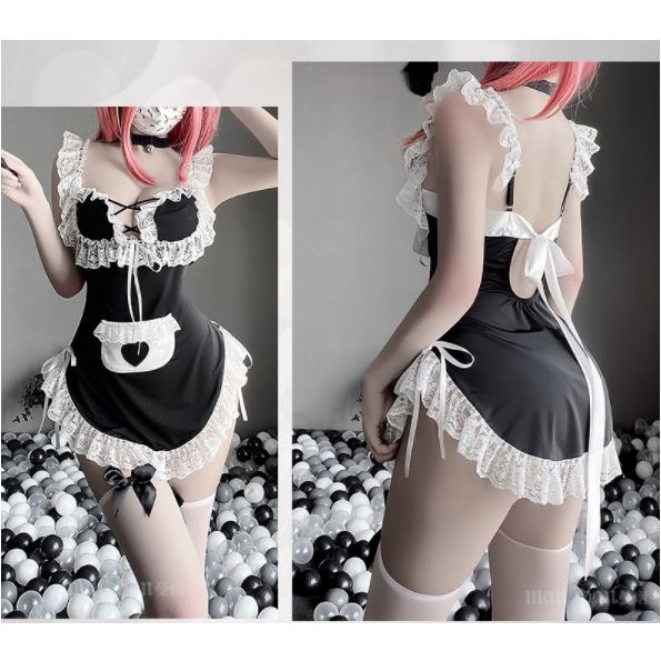 Cosplay người hầu gợi cảm mẫu mới phong cách Lolita màu đen trắng viền ren sexy | BigBuy360 - bigbuy360.vn
