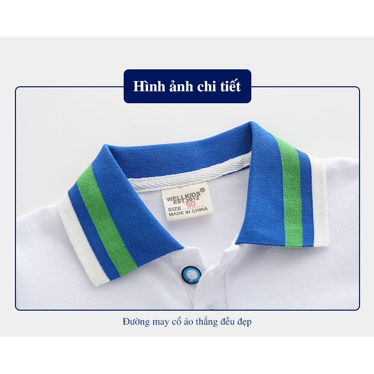 Áo Polo cho bé WELLKIDS họa tiết thú chất cotton hàng xuất Âu Mỹ