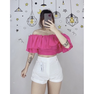 quần short nữ lưng cao ống rộng xếp ly basic