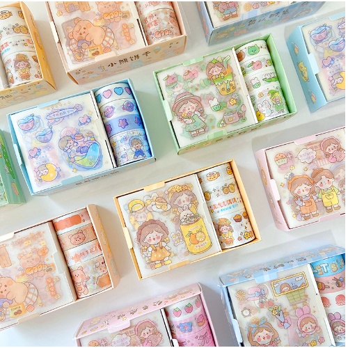 Hộp sticker dán trang trí sổ lưu niệm,trang trí họa tiết hoạt hình dễ thương