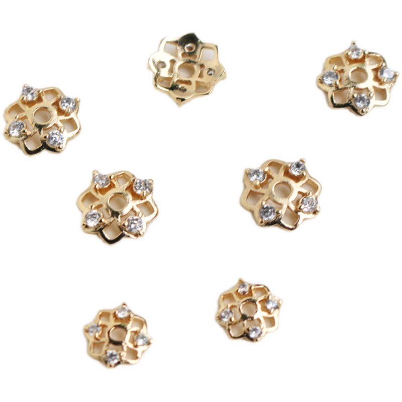 Giá Đỡ Trang Sức Hình Nón DIY 14K Đính Đá Zircon 8mm 10mm Màu Vàng Đồng