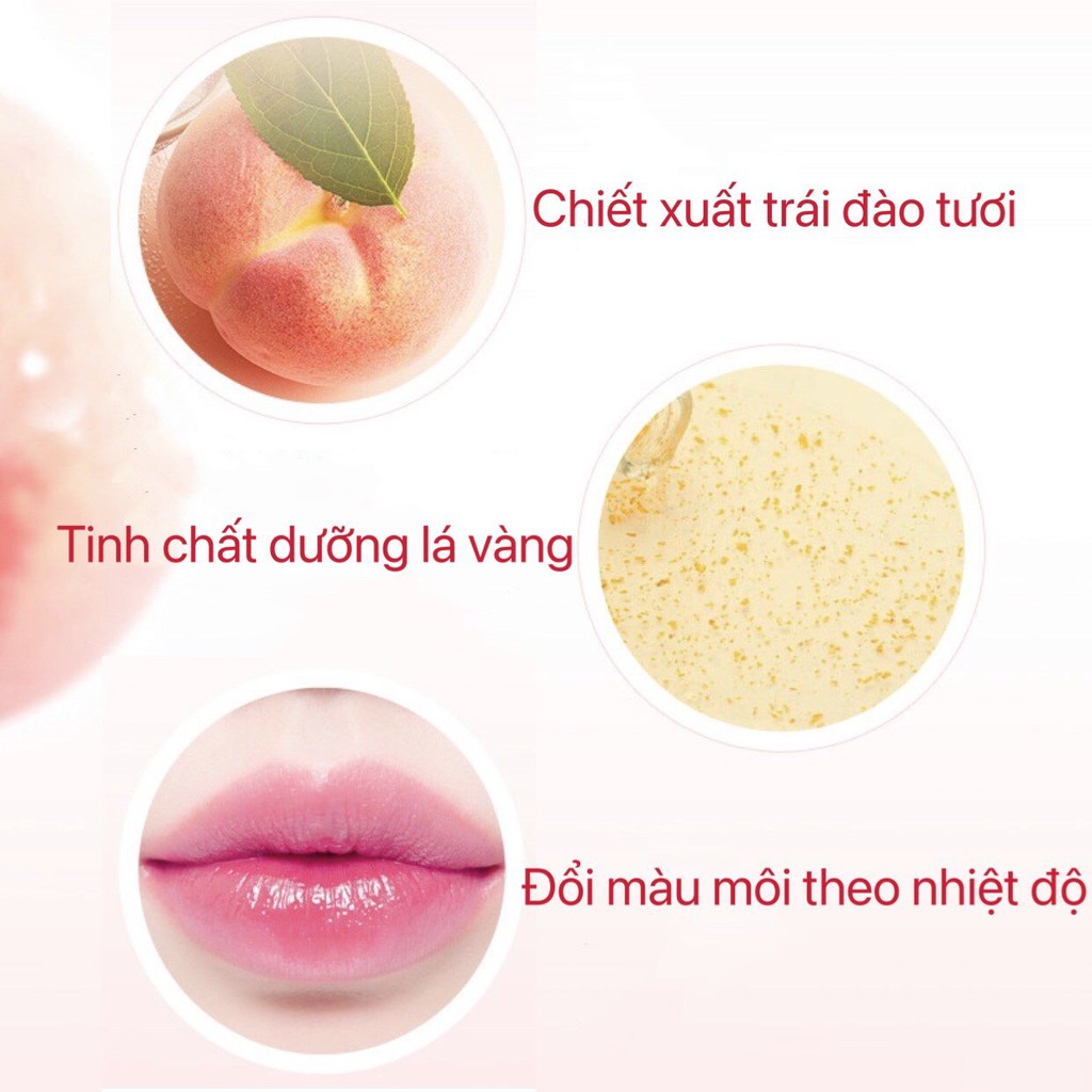 Son dưỡng đào KISS BEAUTY đổi màu trong suốt lá vàng dưỡng môi hồng môi Crystal Change Gold Lipstick KISS05