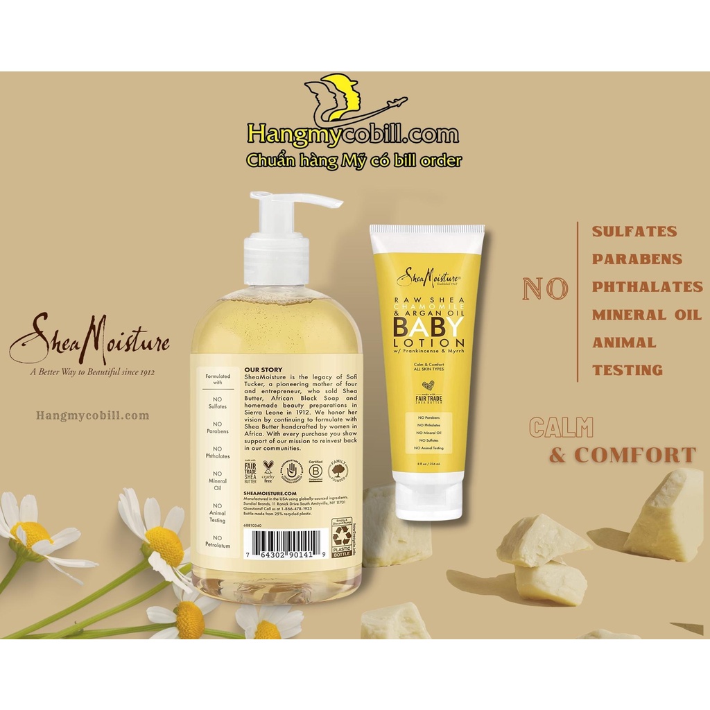 SỮA TẮM GỘI CHO BÉ SHEA MOISTURE Raw Shea, Chamomile & Organ Oil 384ml