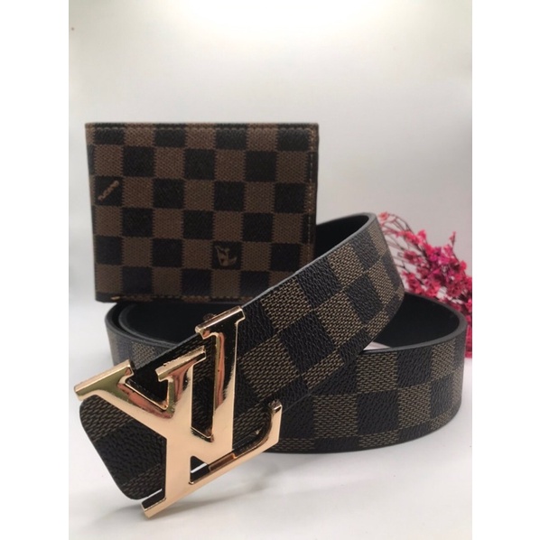 COMBO bộ caro nâu - Thắt lưng và ví - Dây nịt da và bóp da cao cấp new 2022