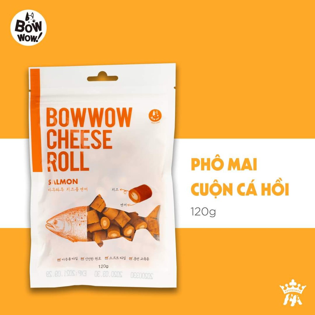 Bowwow Đồ Thưởng Cho Chó Mèo Phomai Cuộn Cá Hồi, Phomai Cuộn Thịt Gà 120G