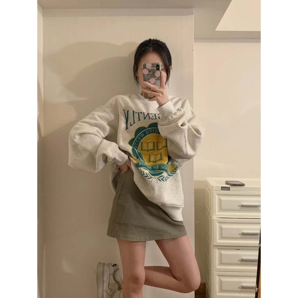 NRVP Áo Nỉ Dài Tay Oversize Phong Cách Hàn Quốc Mới Cho Nam Nữ