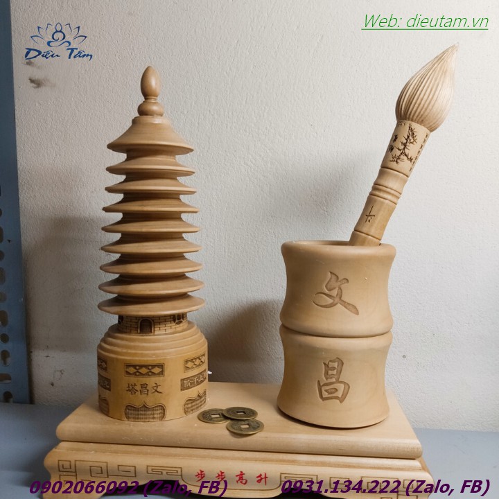 Ống bút văn xương  kèm bút văn xương tặng dây xu kết đồng tâm đồ phong thủy