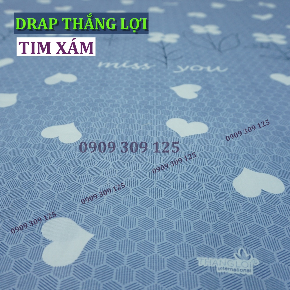 Drap Thắng Lợi, ga giường thoáng mát (chuẩn LOGO) cotton 100% mẫu TIM XÁM