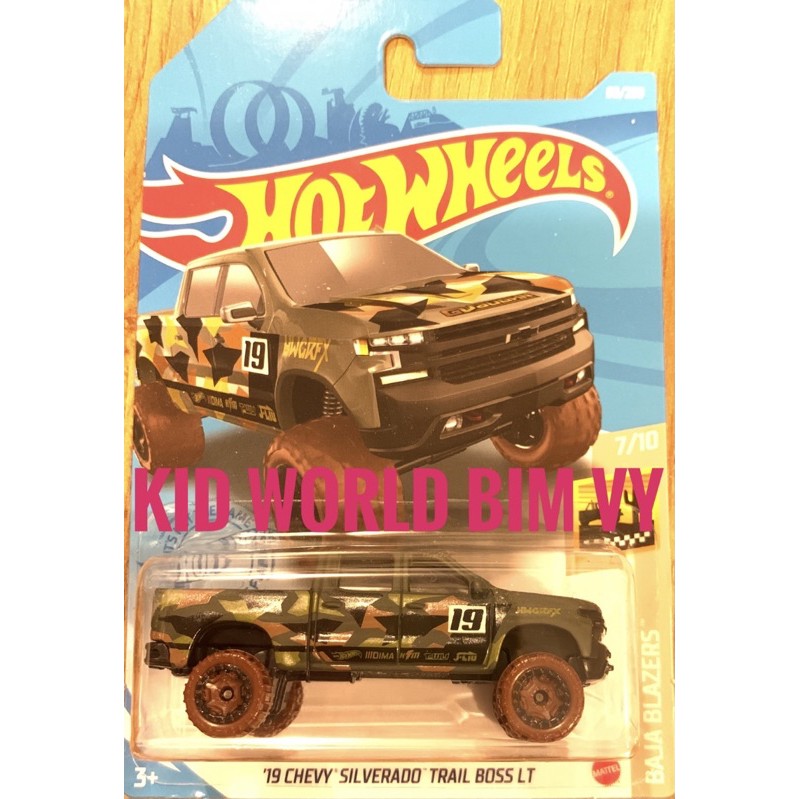 Xe mô hình Hot Wheels basic Bán tải '19 Chevy Silverado Trail Boss LT GRX69.