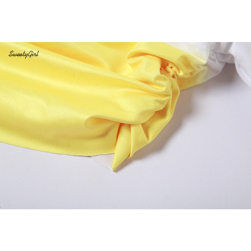 Áo Thun Crop Top Tay Dài Cổ Tròn Màu Vàng Tương Phản Thời Trang 2022 Quyến Rũ Cho Nữ