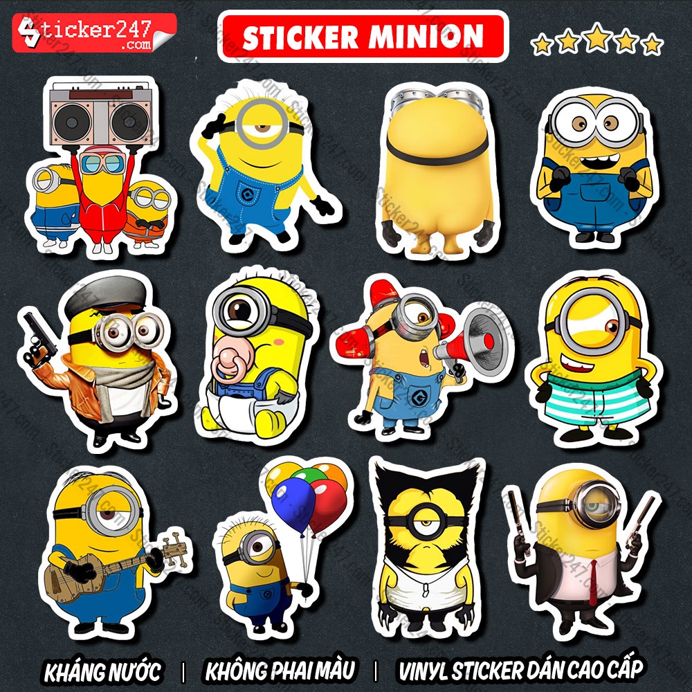 Sticker Minion 𝑭𝒓𝒆𝒆𝒔𝒉𝒊𝒑 Sticker Dán Mũ Bảo Hiểm Minions, Dán Vali, Đàn Guitar - Hình Dán Chống Thấm Nước - Cắt sẵn