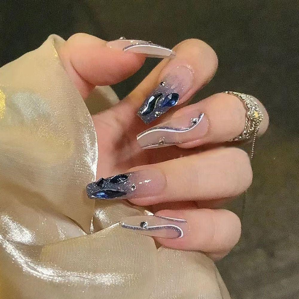 MIHAN1 Bộ 24 Móng Tay Giả Hình Bướm Màu Tím Che Phủ Toàn Diện