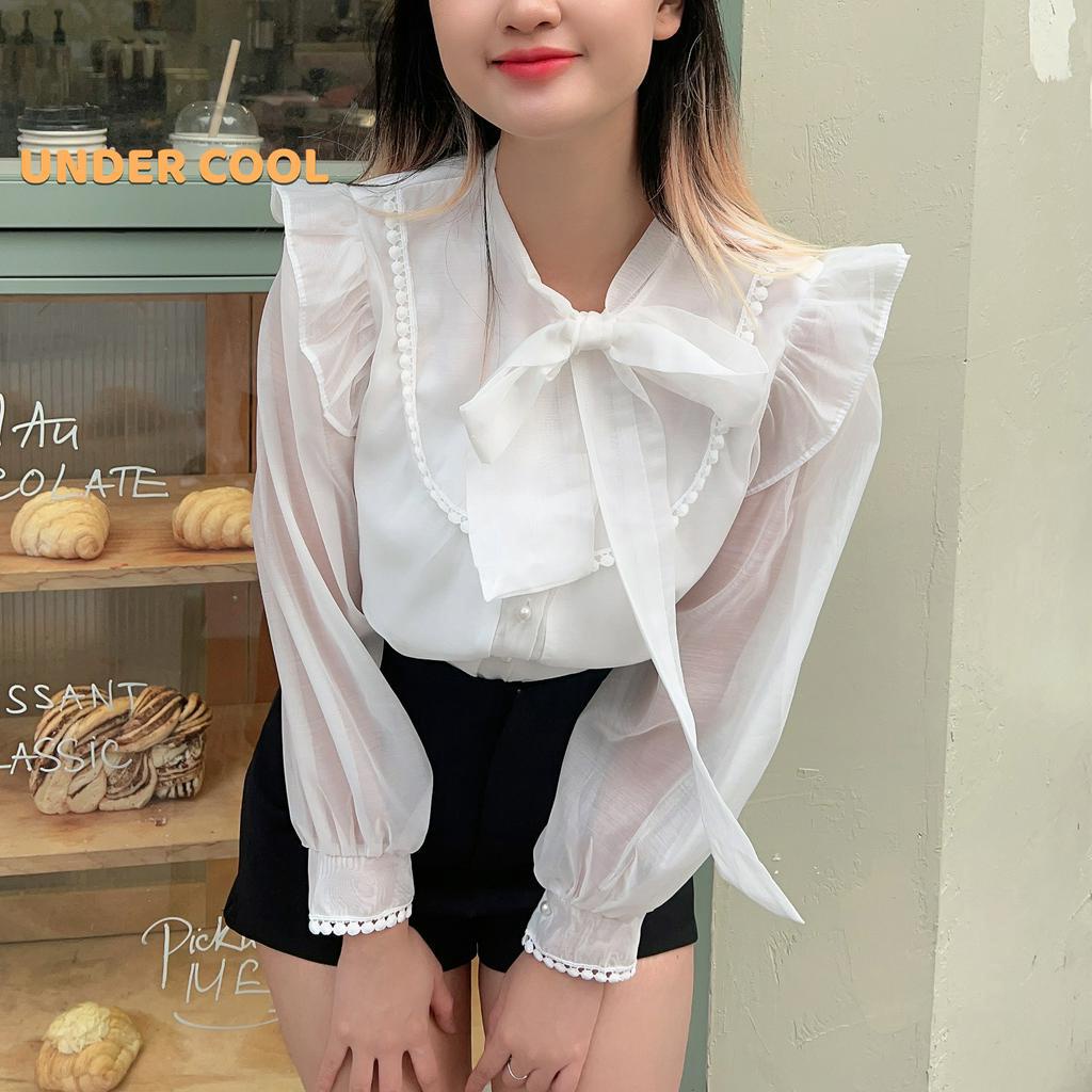 Áo Sơ Mi Nữ UNDERCOOL Phối Voan Nơ Cổ Vai Cánh Tiên Trẻ Trung