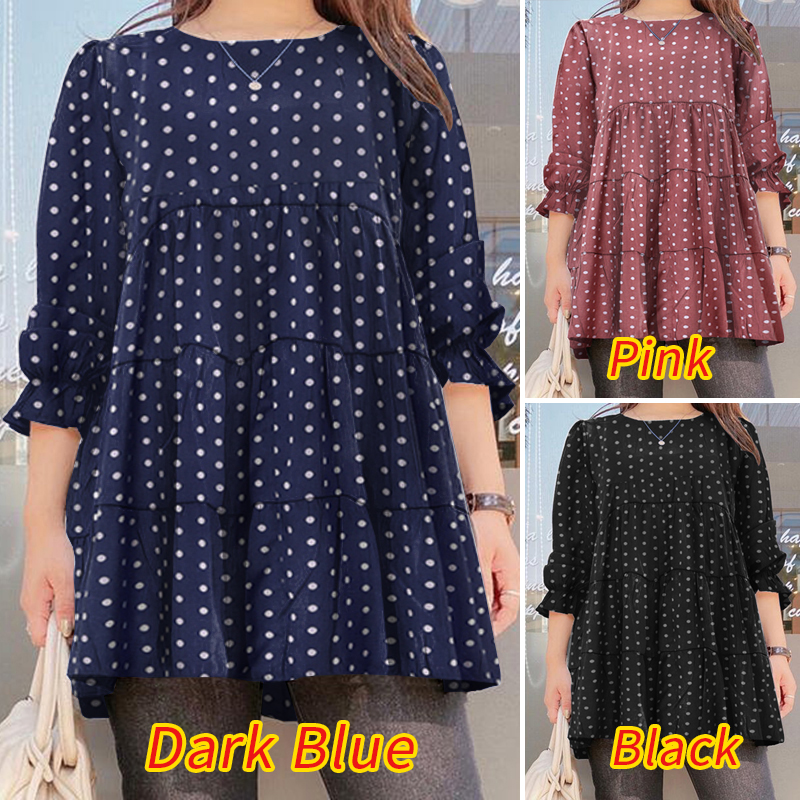 Zanzea Áo Kiểu Cổ Tròn Tay Dài Họa Tiết Chấm Bi Dành Cho Nữ