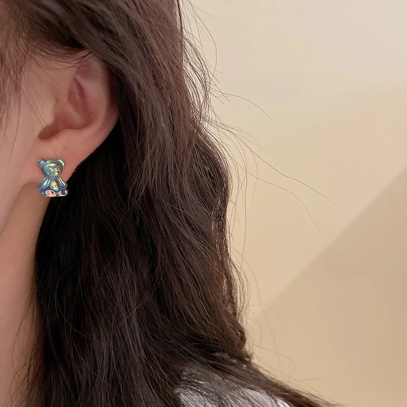 Bông tai xỏ lỗ hình gấu Teddy màu kẹo dễ thương phong cách Hàn Quốc cho nữ