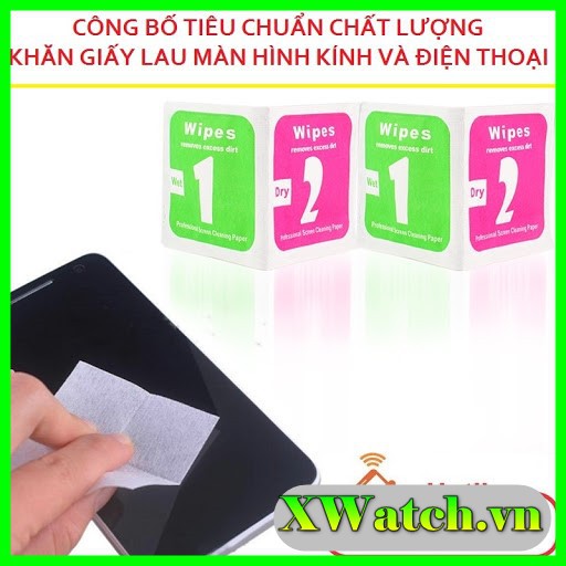 Giấy lau màn hình điện thoại ,ipad, kính, máy tính bảng ,1 miếng lau ướt +1 miếng lau khô