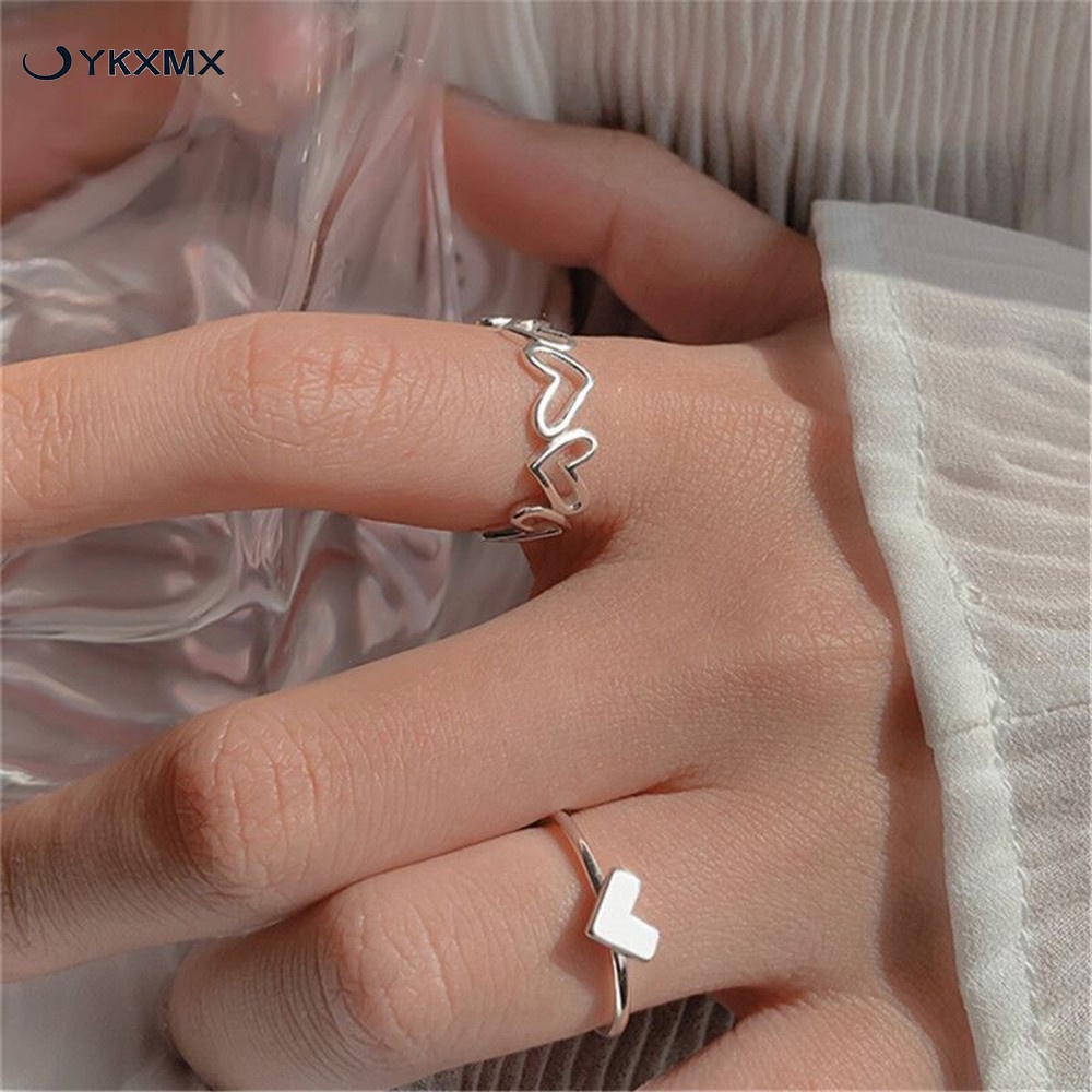Set 2 nhẫn hở phối mặt trái tim đơn giản thời trang