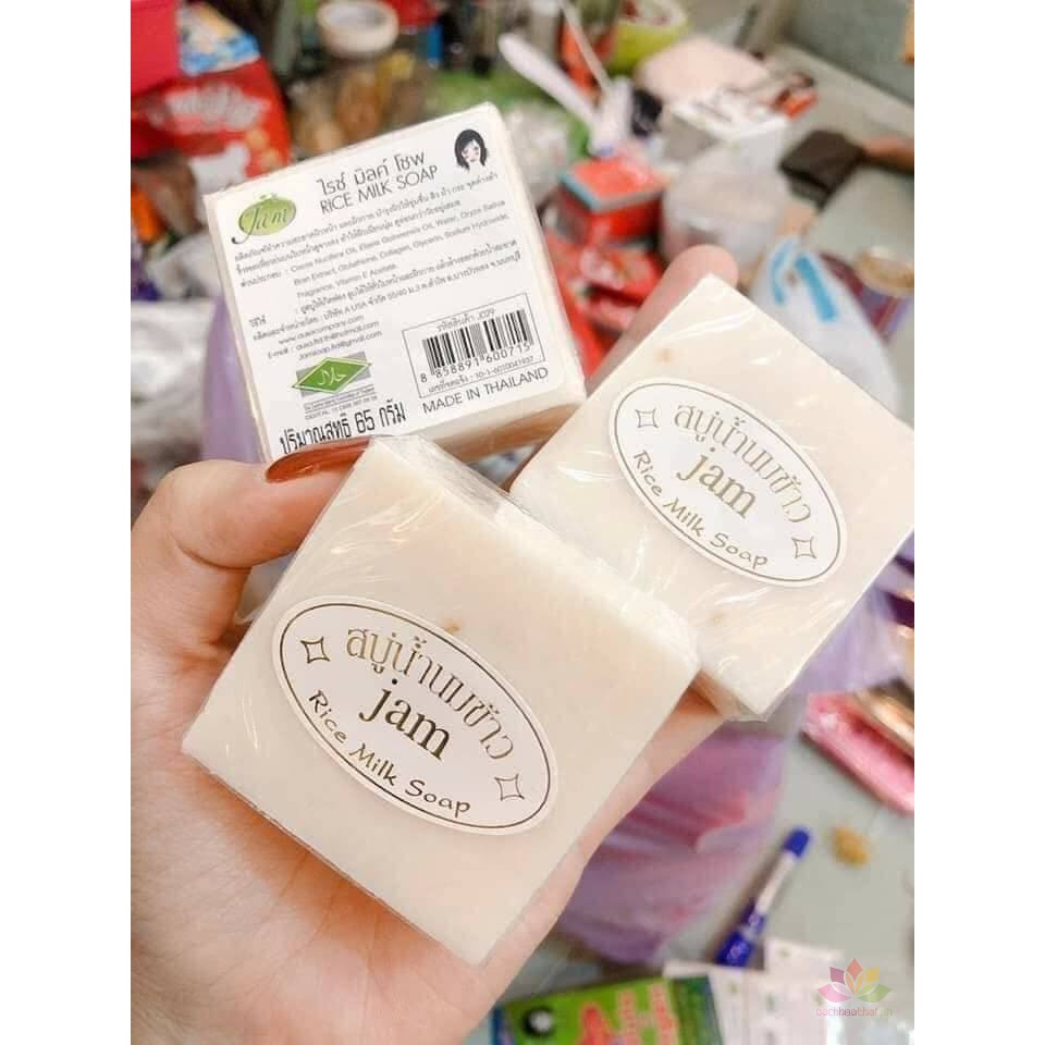 Lốc 12 Cục Xà Phòng Cám Gạo Jam Thái Lan Rice Milk Soap Sáng Da, Mềm Mại, Loại Bỏ Tế Bào Chết, Dầu, Mụn, Thâm Đen
