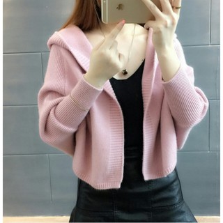 [niceshop1] Áo khoác có nón len tay cánh dơi