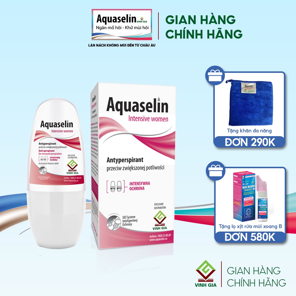 Lăn Nách Khử Mùi Dành Cho Nữ AQUASELIN Intensive Women Không Thâm Hay Ố Vàng Áo, Ngừa Mồ Hôi Hiệu Quả Lên Đến 72h 50ml