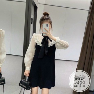 [Ảnh thật] BIGSIZE ĐẦM TIỂU THƯ CỔ BÈO PHỐI NƠ D490