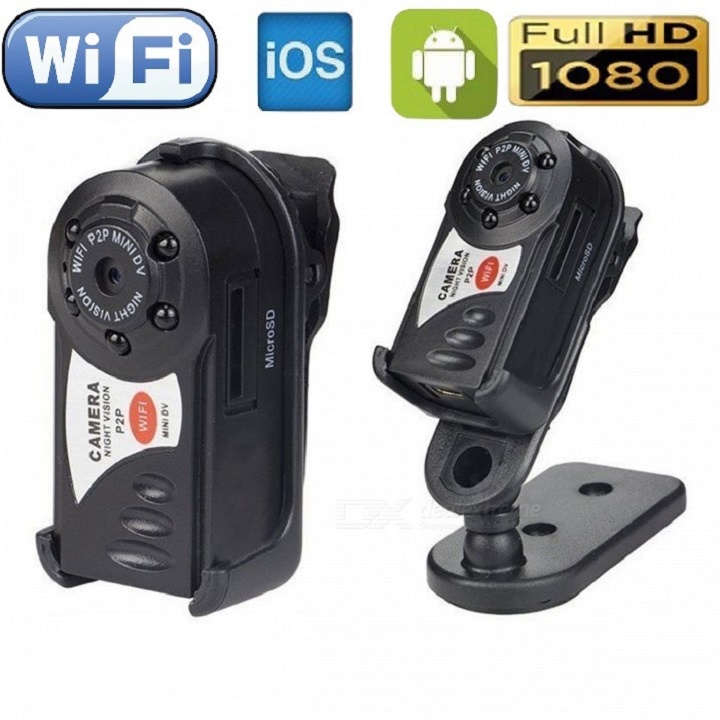 Camera Giám Sát, Dùng Trên Xe Hơi IP Wifi HD Q7 - Hỗ Trợ Xem Qua Wifi, Thẻ Nhớ - Xem Qua App Cho Cả Android Và Ios