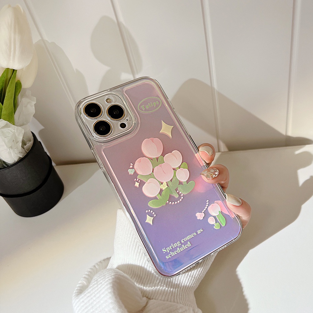 Ốp lưng iphone Ốp Điện Thoại In Hình Hoa Tulip Hồng Cho iphone13promax/12/Xs/11/7/8/Plus/Mini/ProMax Dinuo case-III