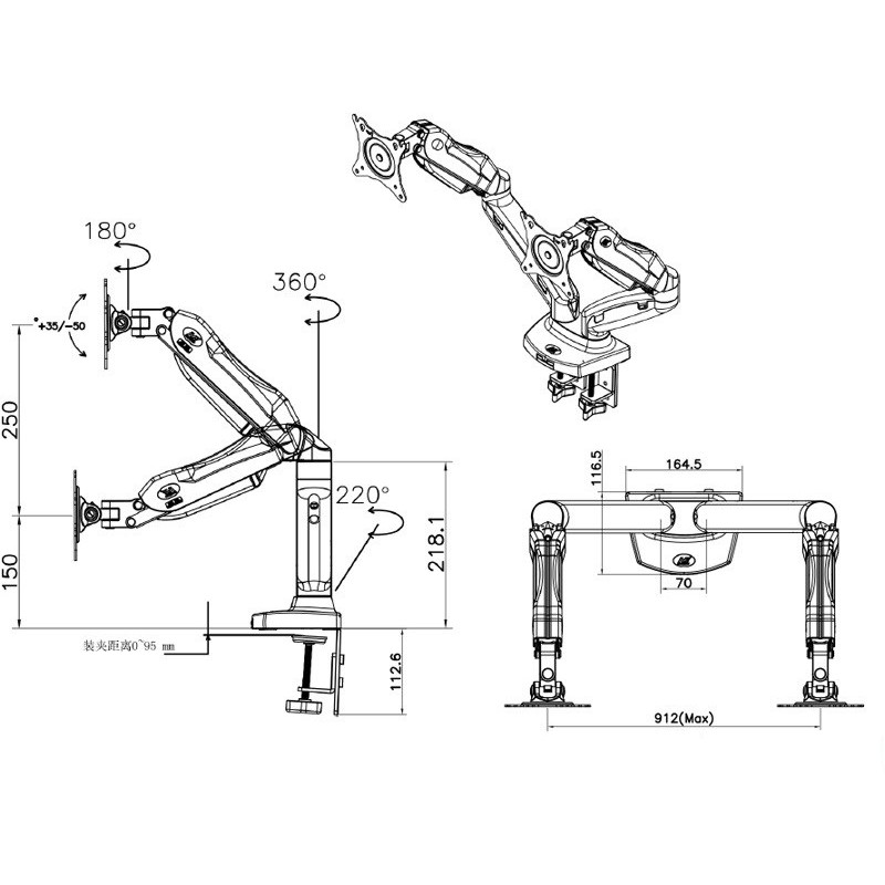 [Mã ELMS4 giảm 7% đơn 500K] Giá treo / giá đỡ màn hình kép North Bayou NB-F160 17” – 27” inch