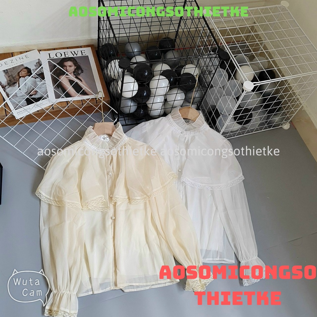 áo sơ mi tơ 2 lớp , áo sơ mi tay bồng nút ngọc hàng QCCC loại 1 A0008 kaca aosomicongsothietke